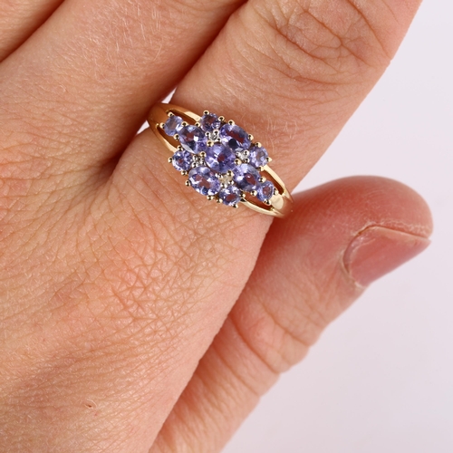 301 - A modern 9ct gold tanzanite dress ring, set with oval mixed-cut tanzanite, setting height 9.4mm, siz... 