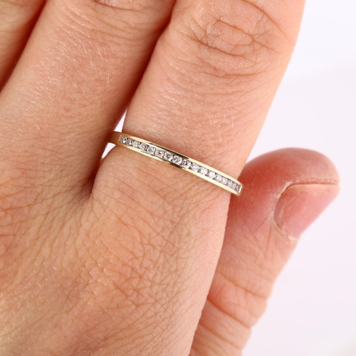 303 - A modern 9ct gold diamond half eternity ring, channel set with modern round brilliant-cut diamonds, ... 