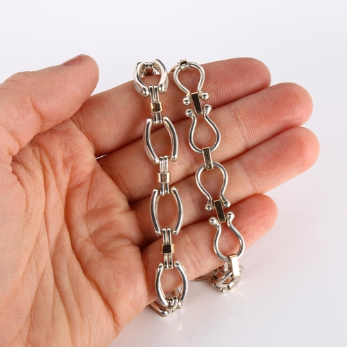 307 - 2 Peruvian silver and 18ct gold fancy link chain bracelets, lengths 18cm and 19cm, 30.5g total (2)