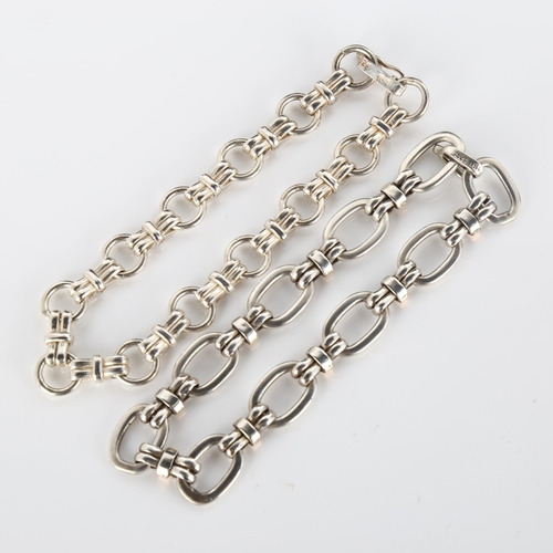 308 - 2 Peruvian silver and chain bracelets, both 19cm long, 35.5g total (2)