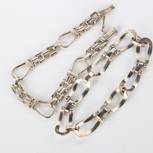 309 - 2 Peruvian silver and 18ct gold fancy link chain bracelets, both 19cm long, 35.8g total (2)