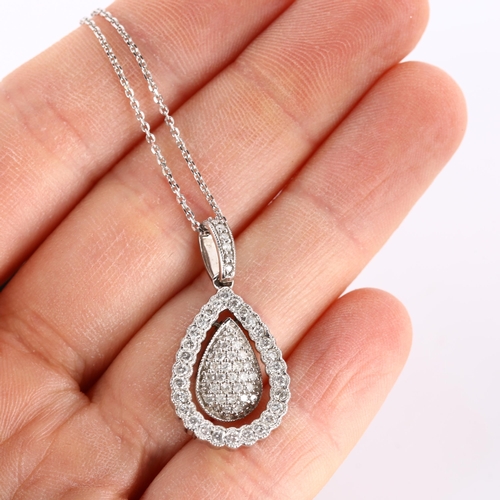 313 - A 9ct white gold diamond pear-cluster matching pendant necklace and earring set, set with modern rou... 