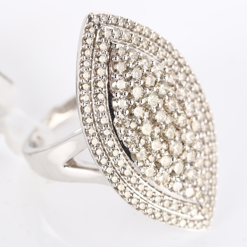 314 - A large 9ct white gold diamond marquise cluster ring, set with modern round brilliant-cut diamonds, ... 