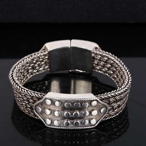 322 - A heavy Continental silver basketweave link bracelet, band width 16.5mm, bracelet length 19cm, 74.8g