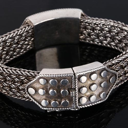 322 - A heavy Continental silver basketweave link bracelet, band width 16.5mm, bracelet length 19cm, 74.8g