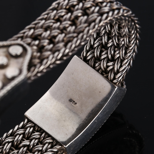 322 - A heavy Continental silver basketweave link bracelet, band width 16.5mm, bracelet length 19cm, 74.8g