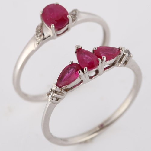 339 - 2 x 9ct white gold ruby and diamond dress rings, sizes L and N, 2.4g