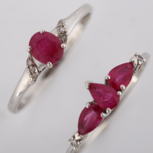 339 - 2 x 9ct white gold ruby and diamond dress rings, sizes L and N, 2.4g