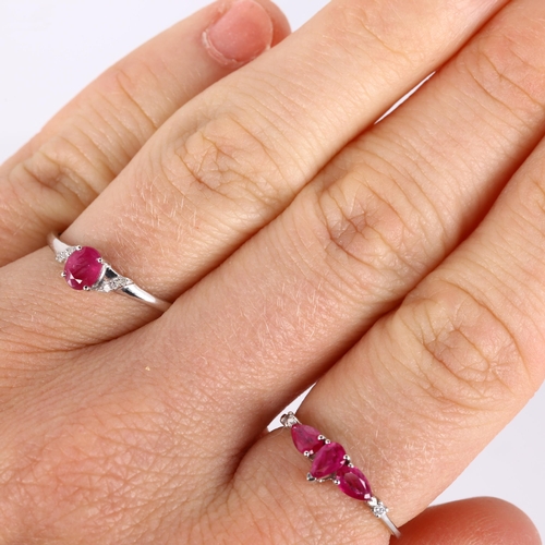 339 - 2 x 9ct white gold ruby and diamond dress rings, sizes L and N, 2.4g