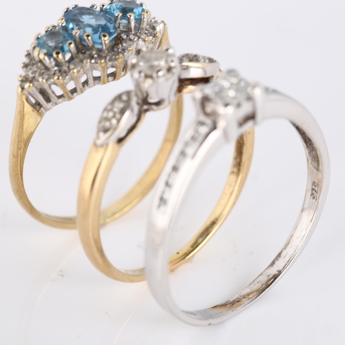 341 - 3 x 9ct gold dress rings, sizes M, P and R, 6.4g total (3)