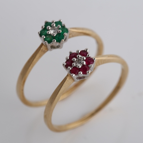 343 - 2 x 9ct gold stone set rings, both size N, 2.4g total (2)