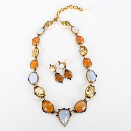 355 - PERCOSSI PAPI - a silver-gilt stone set matching necklace and earring set, gemstones include blue la... 