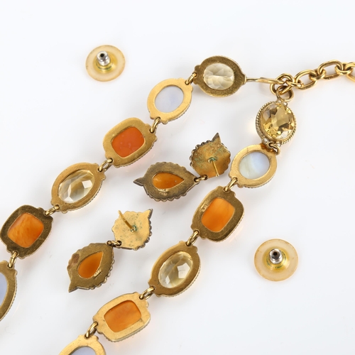 355 - PERCOSSI PAPI - a silver-gilt stone set matching necklace and earring set, gemstones include blue la... 