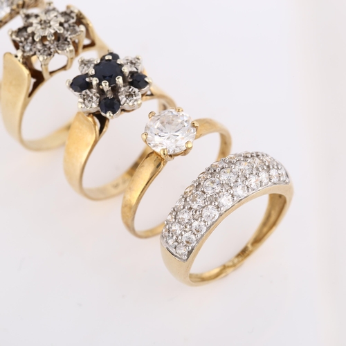 360 - 5 x 9ct gold stone set rings, sizes N x 4, and P, 13.8g total (5)