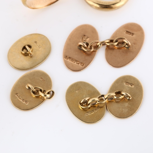 362 - Various gold jewellery, comprising 9ct cufflinks and earring, 10.5g, and unmarked wedding band ring,... 