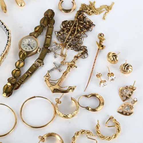 363 - Various gold jewellery, comprising 9ct, 25.2g gross, and 2 lady's watches