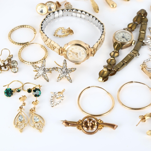 363 - Various gold jewellery, comprising 9ct, 25.2g gross, and 2 lady's watches