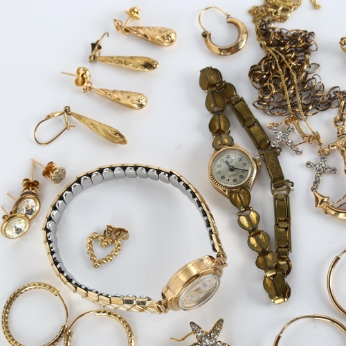 363 - Various gold jewellery, comprising 9ct, 25.2g gross, and 2 lady's watches