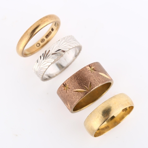 365 - 4 x 9ct gold wedding band rings, sizes L x 2, and N x 2, 15.4g total (4)