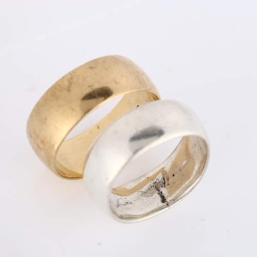 366 - A 9ct gold wedding band ring, size R, 5.8g, and an unmarked white metal ring, size O, 6.8g (2)