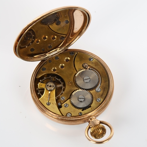 37 - An early 20th century 9ct rose gold open-face keyless pocket watch, white enamel dial with hand pain... 