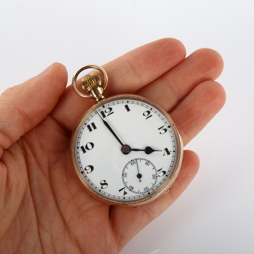 37 - An early 20th century 9ct rose gold open-face keyless pocket watch, white enamel dial with hand pain... 