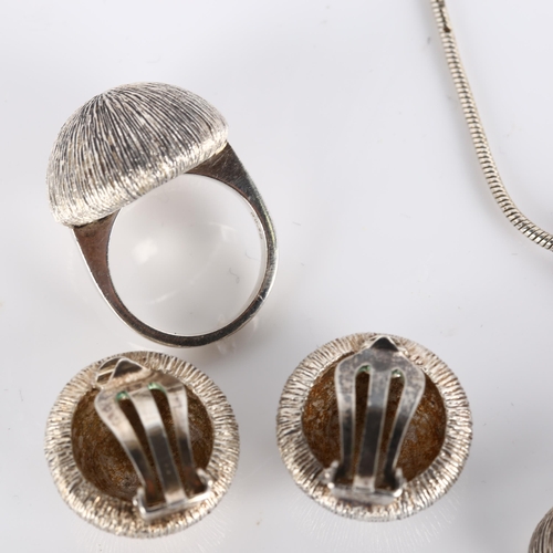 372 - KLAUS GEORG MELCHER - a Danish modernist sterling silver demi-parure, comprising onion pendant neckl... 