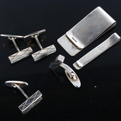 376 - AARRE & KROGH EFTF - a Danish modernist sterling silver dress set, comprising tie clip, money clip, ... 