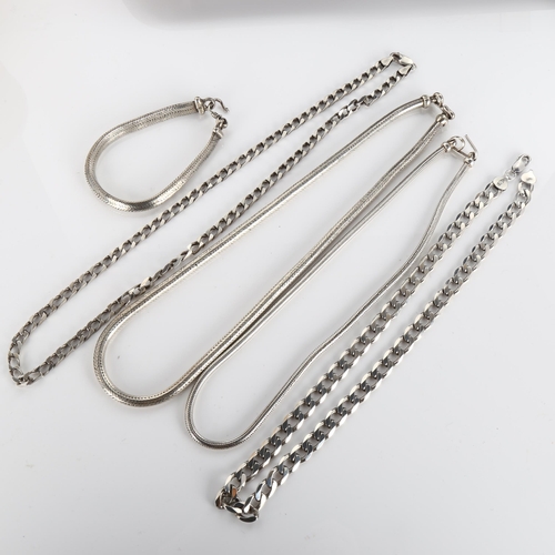 379 - Various silver necklaces, and a bracelet, 190.8g total (5)