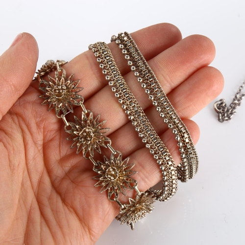 380 - Various silver jewellery, comprising 3 bracelets and 1 necklace, 43.5g total (4)