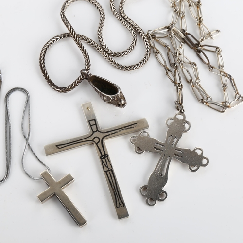 382 - 4 pendant necklaces, including 2 silver examples, largest cross height 75.3mm, 83.9g total (4)