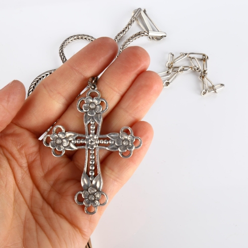 382 - 4 pendant necklaces, including 2 silver examples, largest cross height 75.3mm, 83.9g total (4)