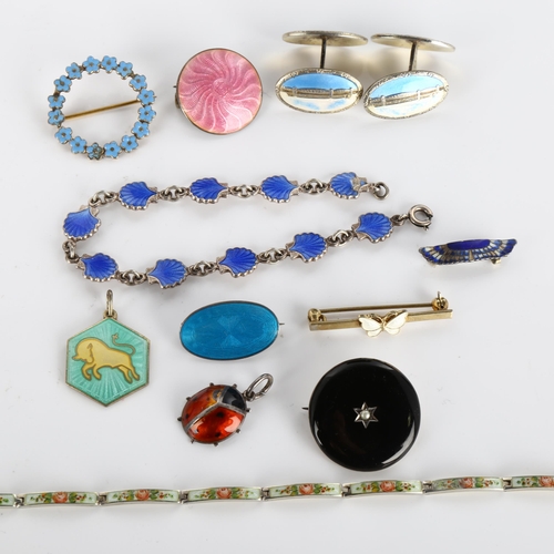 390 - Various Scandinavian silver and enamel jewellery, including bracelet, cufflinks, brooch etc, 54.8g t... 