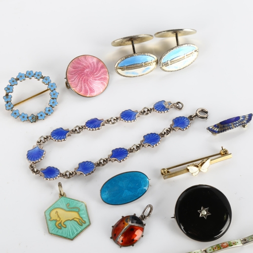 390 - Various Scandinavian silver and enamel jewellery, including bracelet, cufflinks, brooch etc, 54.8g t... 