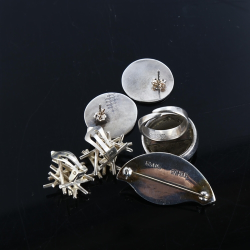 393 - Various Scandinavian modernist silver jewellery, including rings and earrings, 74.1g total (6)