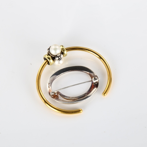 404 - 2 pieces of Danish silver jewellery, comprising 18ct gold on vermeil sterling silver pearl bangle, a... 