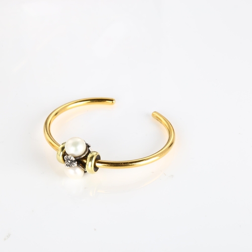 404 - 2 pieces of Danish silver jewellery, comprising 18ct gold on vermeil sterling silver pearl bangle, a... 