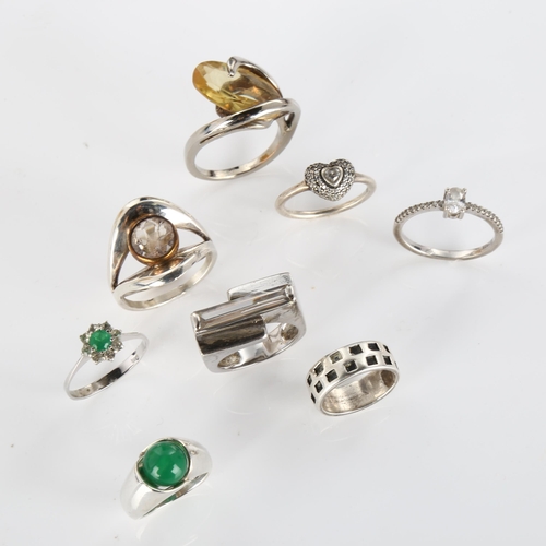 405 - 7 silver rings, 32.1g, and a chrome yellow stone ring, 7.9g (7)