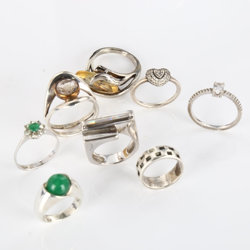 405 - 7 silver rings, 32.1g, and a chrome yellow stone ring, 7.9g (7)