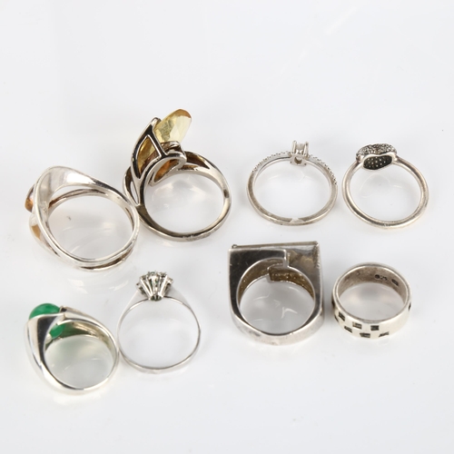 405 - 7 silver rings, 32.1g, and a chrome yellow stone ring, 7.9g (7)