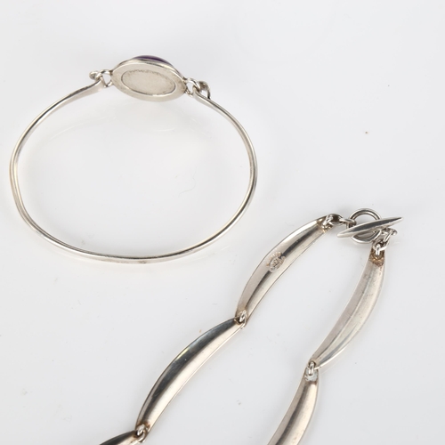 406 - 2 pieces of Danish modernist silver jewellery, comprising Niels Erik From amethyst torque bangle, an... 