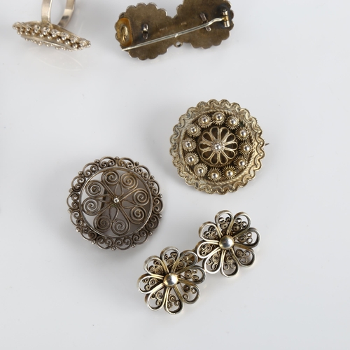 409 - Various Norwegian silver Folk Art jewellery, including brooches and ring, size P, 67.6g total (6)