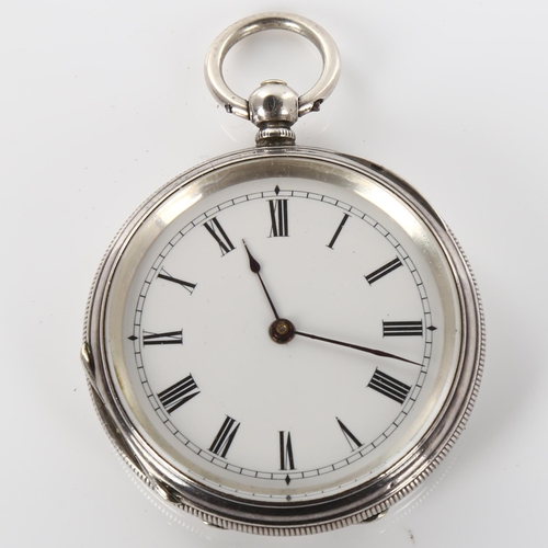 41 - A Swiss sterling silver open-face key-wind pocket watch, white enamel dial with Roman numeral hour m... 