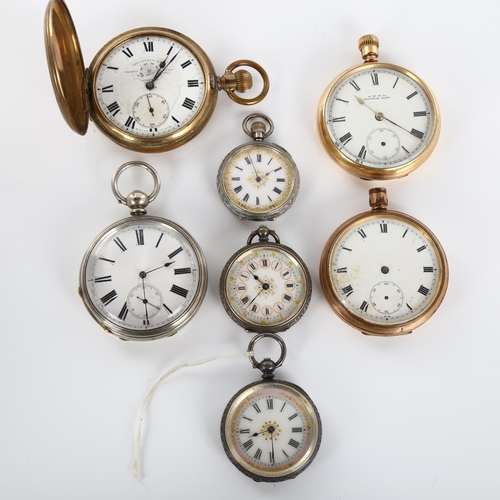 42 - A quantity of pocket watches, including Swiss silver and gold plated (7)