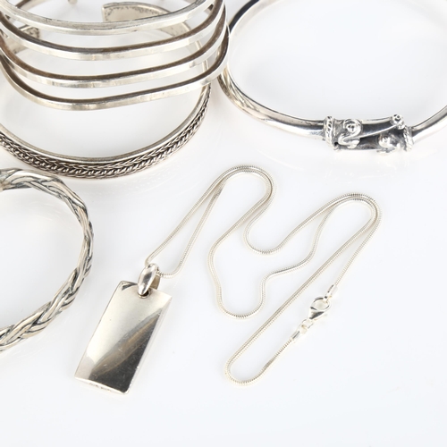 421 - 5 Continental silver bangles, and a pendant necklace, makers include Niels Erik From, 156.6g total (... 