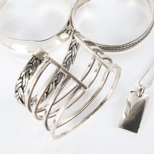 421 - 5 Continental silver bangles, and a pendant necklace, makers include Niels Erik From, 156.6g total (... 