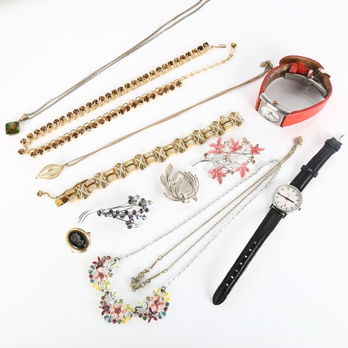 431 - Various costume jewellery, including 2 Mondaine wristwatches