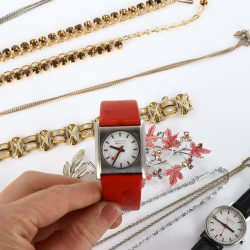 431 - Various costume jewellery, including 2 Mondaine wristwatches