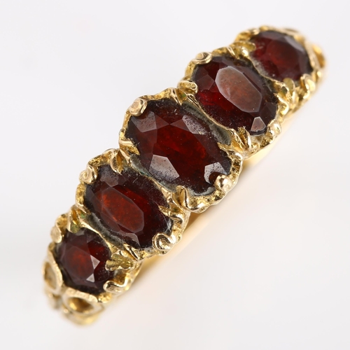 435 - A late 20th century 9ct gold graduated five stone garnet half hoop ring, hallmarks London 1971, sett... 