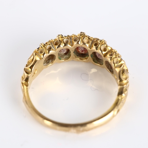 435 - A late 20th century 9ct gold graduated five stone garnet half hoop ring, hallmarks London 1971, sett... 